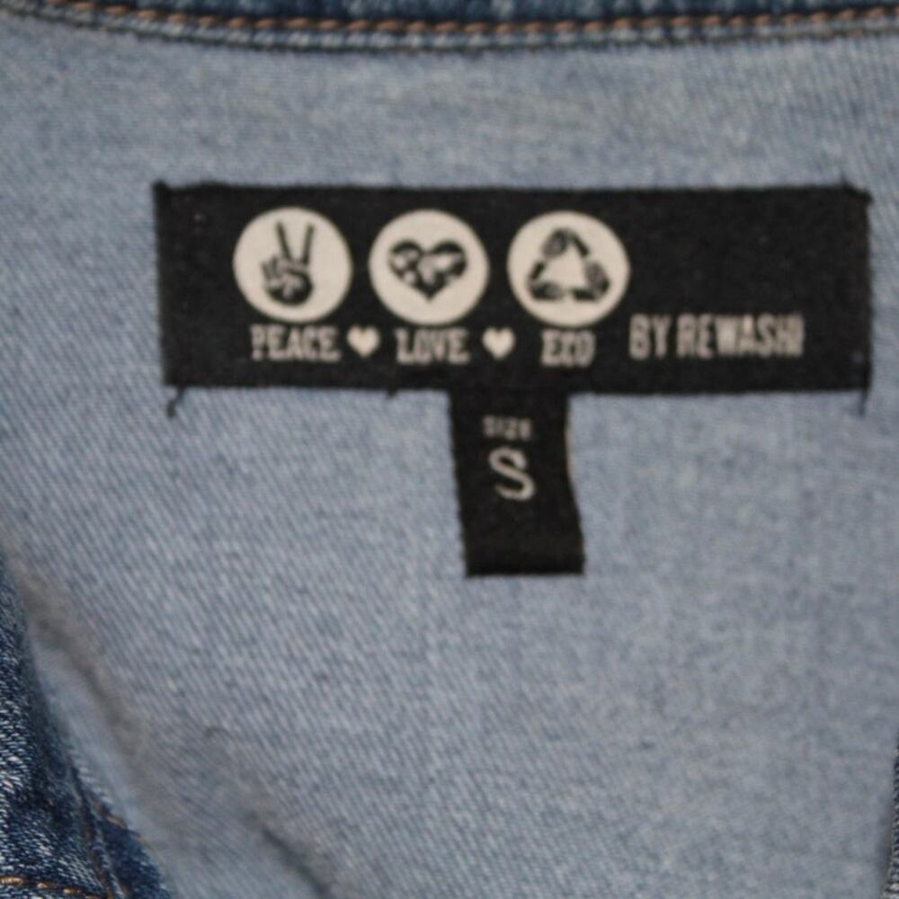Peace Love Eco by Rewash Denim Mini Dress | Button Front | Short Sleeve | Size S - Picture 5 of 8